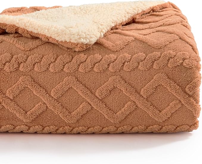 Bedsure Sherpa Fleece Blanket Twin Size for Bed - Fuzzy Soft Cozy Cable Throw for Couch, Thick Warm Blankets for Winter, Light Brown, 60x80 Inches