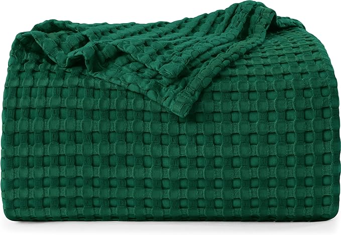 Utopia Bedding Forest Green 100% Cotton Waffle Blanket 300 GSM [King - 90x108 Inch] Soft Lightweight Breathable Bed Blanket for All Season