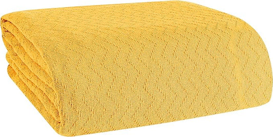 BELIZZI Home 100% Cotton Bed Blanket, Breathable Thermal Blanket King Size, Soft Chevron Thermal Blanket 90"x102", Cotton Bed Blanket, Perfect for Layering Any Bed for All Season, Mustard Yellow
