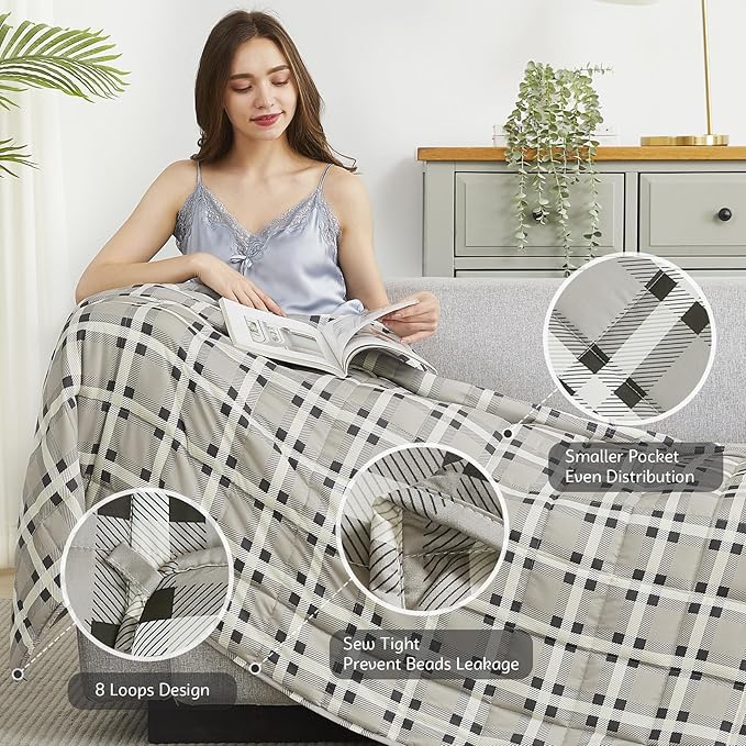 L'AGRATY Weighted Blanket - 60"x80" 20lbs Cooling Breathable Heavy Blanket Microfiber Material with Glass Beads for Adult All-Season Summer Fall Winter Soft Thick Comfort