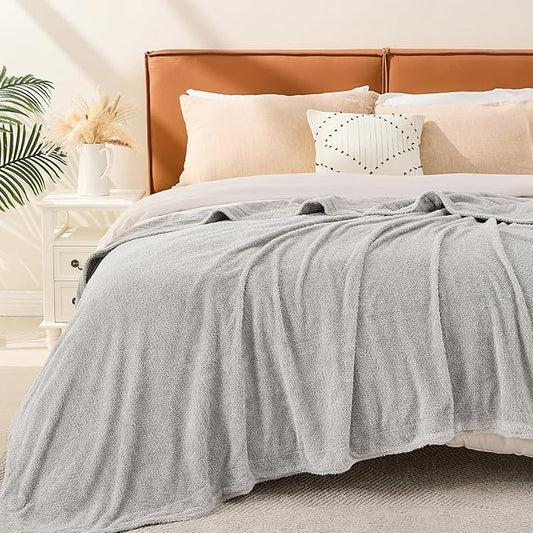 EMME Muslin Cotton Fleece Queen Blanket Reversible - 80"*90" Grey Soft Warm Throw Blankets for Couch Bed Picnic Travel Bed