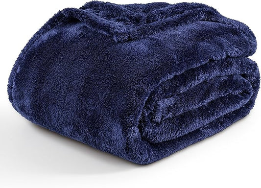 Berkshire Blanket Classic Extra-Fluffy™ Plush Blanket King Size, Soft Fuzzy Fluffy Long Hair Blanket for Couch Sofa Bed, Atlantis Dark Blue, 90x108 Inches