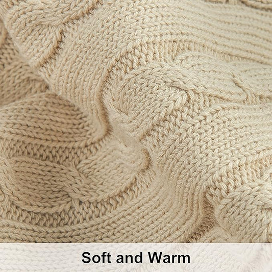 NTBAY 100% Pure Cotton Oversize (60x80) Cable Knit Throw Blanket, Super Soft Warm Knitted Throw Blanket for Bed, Sofa, Chair, Couch - Extra Cozy, Machine Washable, Comfortable Home Decor, Khaki