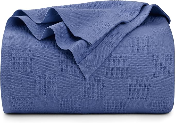 Utopia Bedding Wedgewood 100% Cotton Blanket [Queen Size - 90x90 Inch] 350GSM Lightweight, Soft and Breathable Thermal Blanket for All Seasons