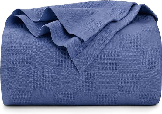 Utopia Bedding Wedgewood 100% Cotton Blanket [Queen Size - 90x90 Inch] 350GSM Lightweight, Soft and Breathable Thermal Blanket for All Seasons