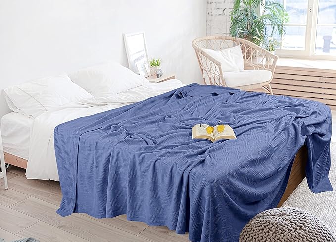 Utopia Bedding Wedgewood 100% Cotton Blanket [Queen Size - 90x90 Inch] 350GSM Lightweight, Soft and Breathable Thermal Blanket for All Seasons