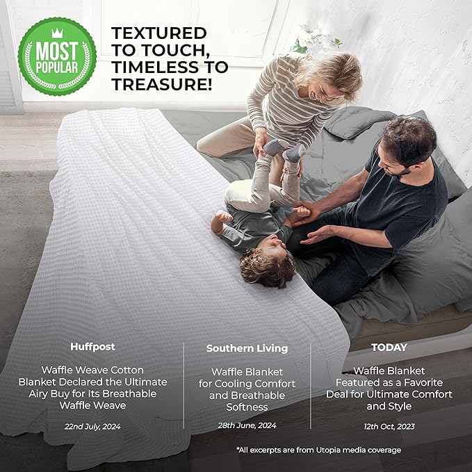 Utopia Bedding White 100% Cotton Waffle Blanket 300 GSM [Full - 90x84 Inch] Soft Lightweight Breathable Bed Blanket for All Season