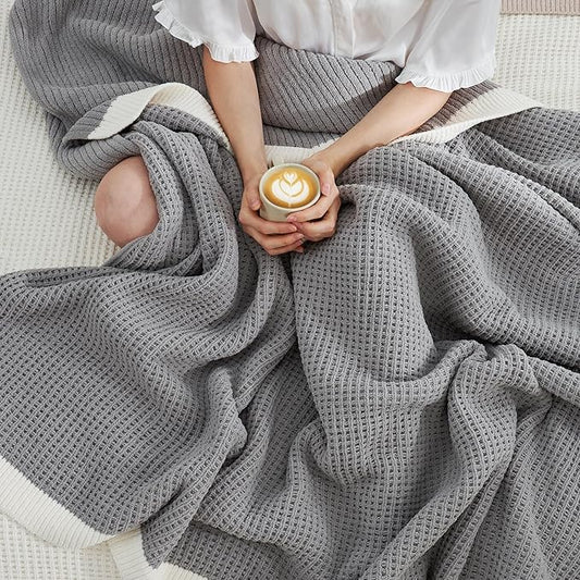 Amélie Home Chenille Waffle Throw Blanket for Couch Twin, Reversible Soft Cozy Knit Blanket Lightweight Warm Decorative Throw for Sofa, Bed, Living Room, 60"x80", Grey