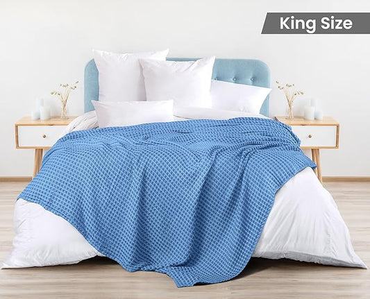 Utopia Bedding Wedgewood 100% Cotton Waffle Blanket 300 GSM [King - 90x108 Inch] Soft Lightweight Breathable Bed Blanket for All Season