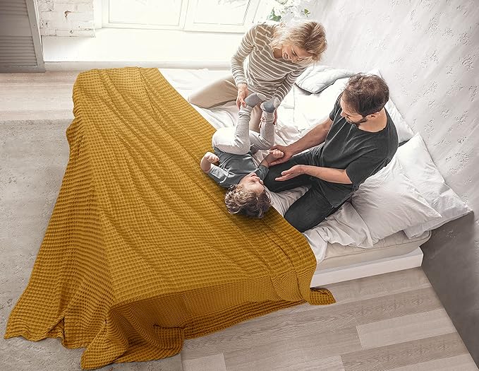 Utopia Bedding Mustard 100% Cotton Waffle Blanket 300 GSM [King - 90x108 Inch] Soft Lightweight Breathable Bed Blanket for All Season