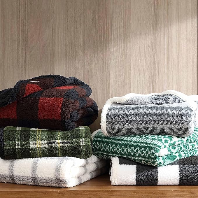 Eddie Bauer - Blanket, Super Soft Reversible Sherpa & Brushed Fleece Bedding, Throw Blankets for Couch, Ideal for Lounging (Alpine Fair Isle Green)