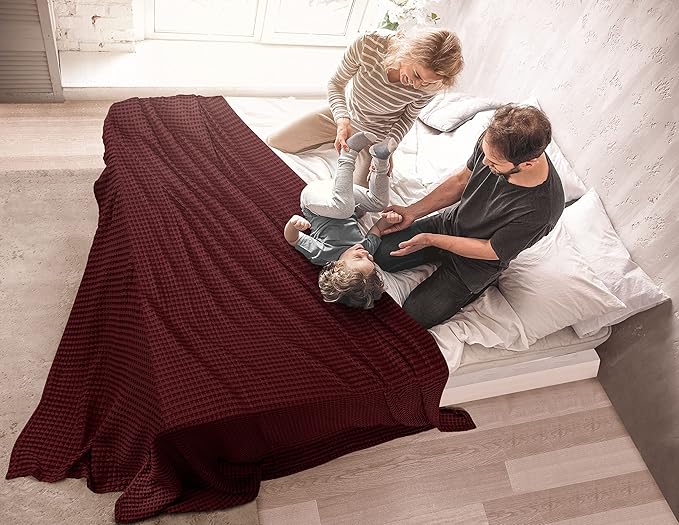 Utopia Bedding Burgundy 100% Cotton Waffle Blanket 300 GSM [King - 90x108 Inch] Soft Lightweight Breathable Bed Blanket for All Season