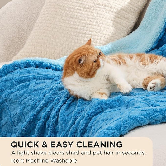 Bedsure Sherpa Fleece Blanket Twin Size for Bed - Fuzzy Soft Cozy Cable Throw for Couch, Thick Warm Blankets for Winter, Horizon Blue, 60x80 Inches