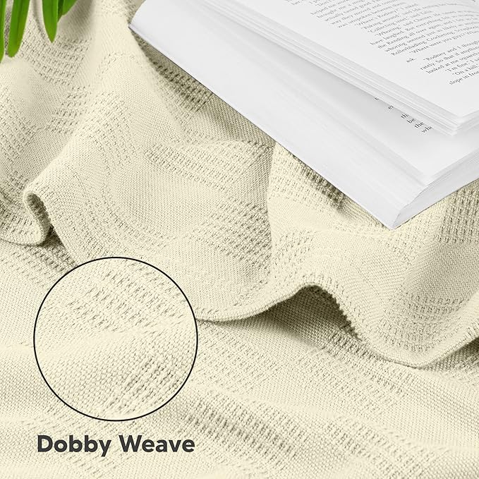 Utopia Bedding Ivory 100% Cotton Blanket [Twin Size - 90x72 Inch] 350GSM Lightweight, Soft and Breathable Thermal Blanket for All Seasons