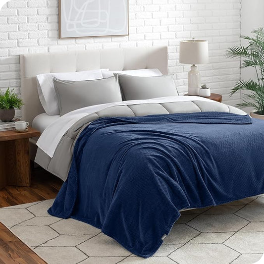 Bare Home Textured Fleece Microplush Blanket - Full/Queen - Lightweight Throw for Bed, Sofa, Couch, Movie Night, Camping, and Travel - Ultra Soft Warm Blanket (Full/Queen, Chevron Dark Blue)