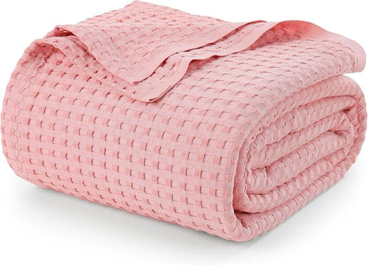 Utopia Bedding Pink 100% Cotton Waffle Blanket 300 GSM [Twin - 90x72 Inch] Soft Lightweight Breathable Bed Blanket for All Season