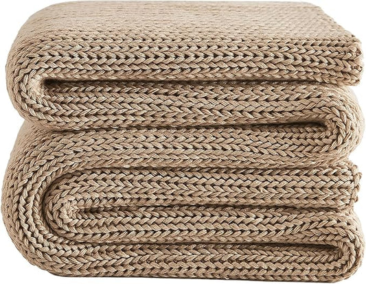 L'AGRATY Knitted Weighted Blanket - 48"x72" 12lbs Cooling Chunky Knit Heavy Blanket for Adults Braided Crochet Throw Thick Cable Yarn Knit Decorative No Beads Evenly Weighted Machine Washable