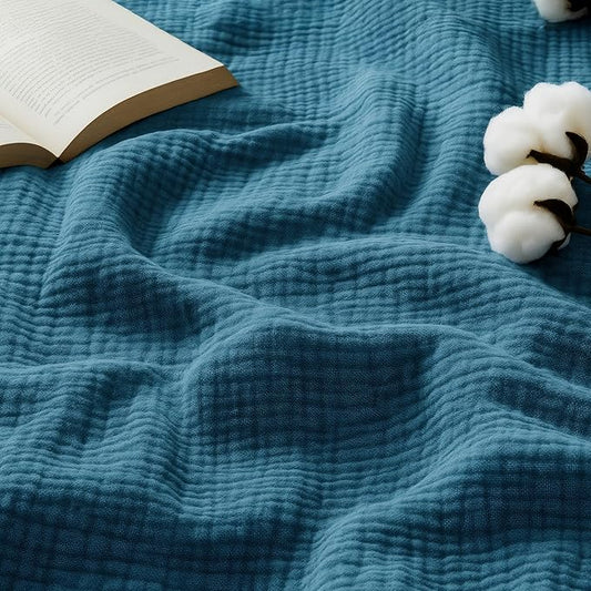 Bedsure 100% Cotton Muslin Blanket Queen Size for Bed - 4-Layer Breathable and Lightweight Thin Soft Gauze Muslin Blanket for Summer, Teal, 90x90 Inches