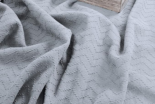 BELIZZI HOME 100% Cotton Bed Blanket, Breathable Thermal Blanket Full - Queen Size, Soft Chevron 90''x90'', Perfect for Layering Any All Season, Light Grey