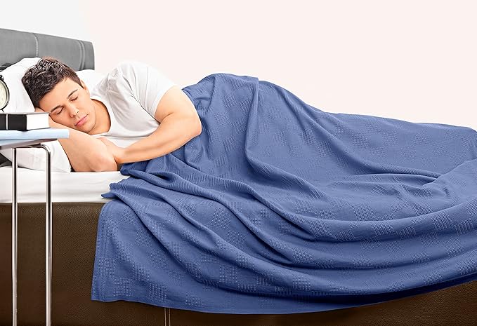 Utopia Bedding Wedgewood 100% Cotton Blanket [Queen Size - 90x90 Inch] 350GSM Lightweight, Soft and Breathable Thermal Blanket for All Seasons