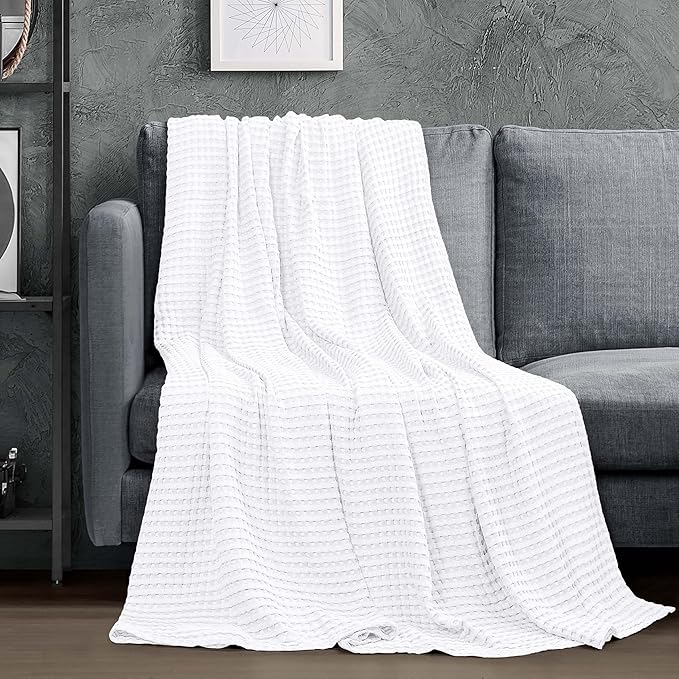 Utopia Bedding White 100% Cotton Waffle Blanket 300 GSM [Full - 90x84 Inch] Soft Lightweight Breathable Bed Blanket for All Season