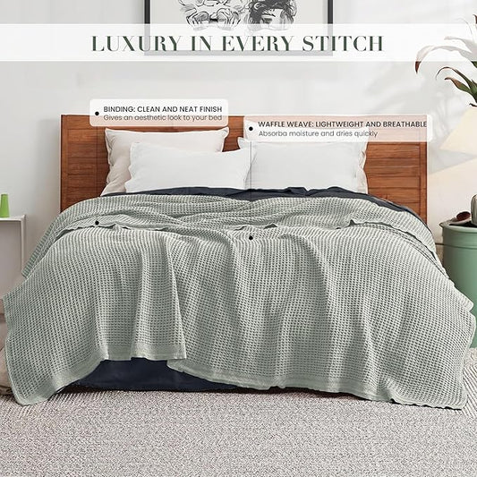 100% Cotton Salt Earth Throw Blanket, King, 106"X92" Waffle Throws For Home, Bedrooms, Outdoor Couch & Office Couch, Modern & Cozy Room Decor Blankets, Lightweight All Season Western Blanket(Sea Foam)