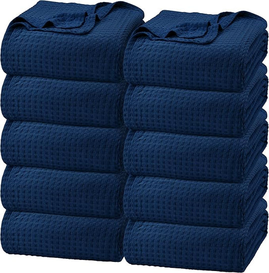 Utopia Bedding Navy 100% Cotton Waffle Blanket 300 GSM [Throw - 60x50 Inch] Soft Lightweight Breathable Bed Blanket for All Season (Pack of 10)