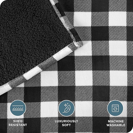 Bare Home Sherpa Fleece Blanket - Twin/Twin Extra Long - Blanket for Bed, Sofa, and Couch - Warm & Lightweight - Fluffy & Soft - Reversible (Twin/Twin XL, Buffalo Plaid - White/Black)