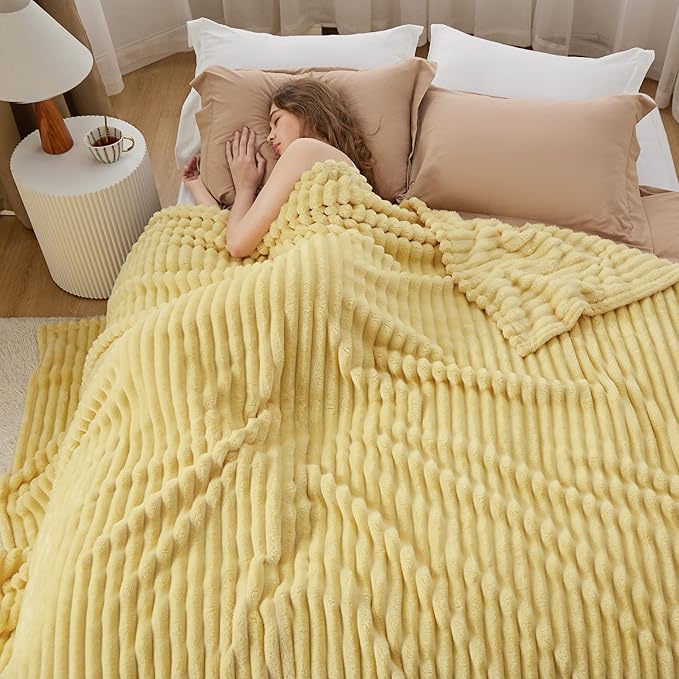 Bedsure Yellow Queen Blanket for Couch - GentleSoft Cozy Soft Blankets for Women, Cute Small Fleece Throws for Girls, Birthday Gifts for Women, Mothers Day Decor Gifts for Mom, 90x90 Inches
