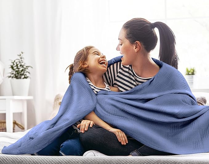 Utopia Bedding Wedgewood 100% Cotton Blanket [Queen Size - 90x90 Inch] 350GSM Lightweight, Soft and Breathable Thermal Blanket for All Seasons