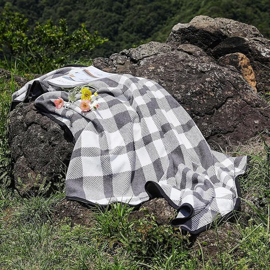 ACUSHLA Merino Wool Blanket - Soft Warm Thick Washable Large Throw Blanket for Camping Bed Couch Outdoor Travel All Weather, Scottish Plaid Grey 79X63