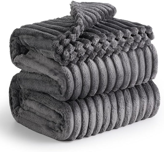 Bedsure Grey Fleece Queen Blanket for Couch - GentleSoft Cozy Soft Blankets for Women, Cute Small Throws for Girls, 90x90 Inches