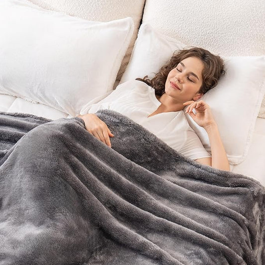 Berkshire Blanket Classic Extra-Fluffy™ Plush Blanket, Queen Size Bed Blanket, Soft Fuzzy Fluffy Long Hair Blanket for Couch Sofa Bed, Shadow Grey, 90x90 Inches