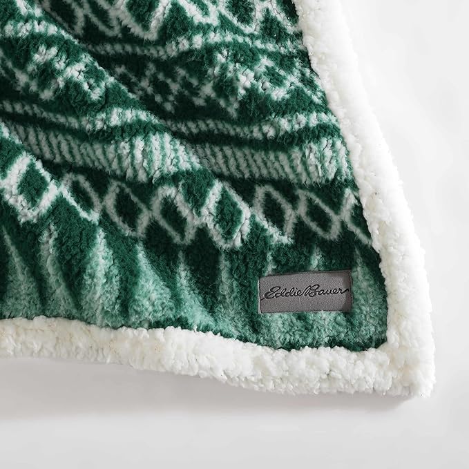 Eddie Bauer - Blanket, Super Soft Reversible Sherpa & Brushed Fleece Bedding, Throw Blankets for Couch, Ideal for Lounging (Alpine Fair Isle Green)