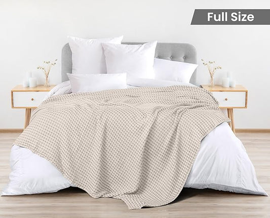 Utopia Bedding Khaki 100% Cotton Waffle Blanket 300 GSM [Full - 90x84 Inch] Soft Lightweight Breathable Bed Blanket for All Season