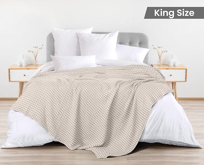 Utopia Bedding Khaki 100% Cotton Waffle Blanket 300 GSM [King - 90x108 Inch] Soft Lightweight Breathable Bed Blanket for All Season