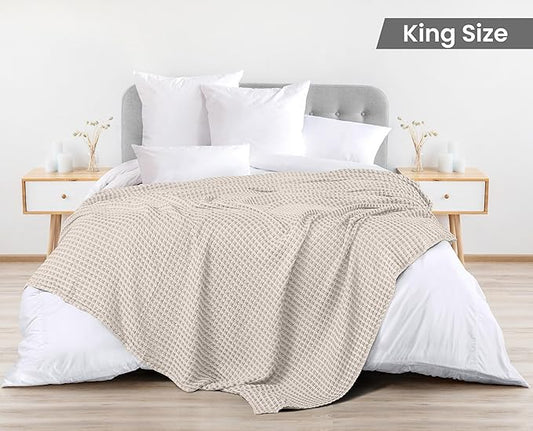 Utopia Bedding Khaki 100% Cotton Waffle Blanket 300 GSM [King - 90x108 Inch] Soft Lightweight Breathable Bed Blanket for All Season