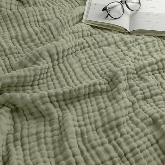 Comfy Cubs Muslin Blanket for Adults Queen 90" x 90" - 6 Layer Soft, Breathable & Lightweight Muslin Adult Blanket - Machine Washable & Designed in The US Bedding for All Seasons - Sage