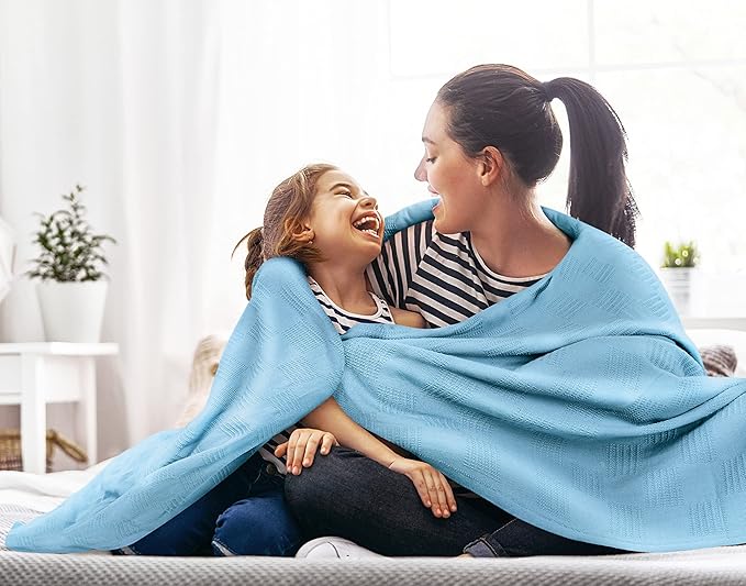 Utopia Bedding Sky Blue 100% Cotton Blanket [Twin Size - 90x72 Inch] 350GSM Lightweight, Soft and Breathable Thermal Blanket for All Seasons