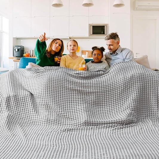 Bedsure Cooling Cotton Waffle Oversized King Blanket - Lightweight Breathable Blankets Rayon Derived from Bamboo for Hot Sleepers, Luxury Throws for Bed and Sofa, Grey, 120x96 Inches