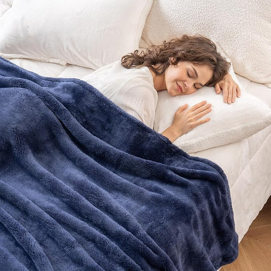 Berkshire Blanket Classic Extra-Fluffy™ Plush Blanket, Twin Size Bed Blanket, Soft Fuzzy Fluffy Long Hair Blanket for Couch Sofa Bed, Atlantis Dark Blue, 60x92 Inches