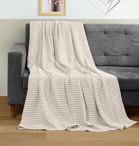Utopia Bedding Khaki 100% Cotton Waffle Blanket 300 GSM [Throw - 60x50 Inch] Soft Lightweight Breathable Bed Blanket for All Season