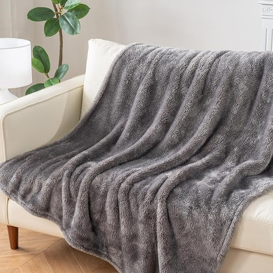 Berkshire Blanket Classic Extra-Fluffy™ Plush Throw Blanket, Soft Fuzzy Fluffy Long Hair Throw Blanket for Couch Sofa Bed, Shadow Grey, 50x60 Inches