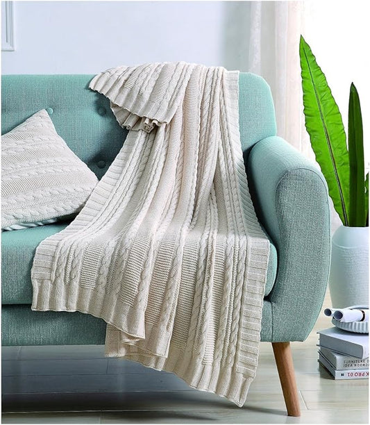 VCNY Home - Throw, Soft & Cozy Cotton Blanket, Cable Knit Home Decor (Dublin Ivory, 50" x 70")