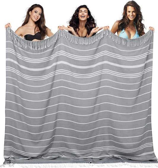 Giant Turkish Beach Towel Blanket Extra Large Boho Throw Blanket Jumbo Fast Drying Soft Thin Sandless Compact Oversized No Sand Repellent Anti Resistant Repels Sandfree Chamois Women Men Adult Gifts