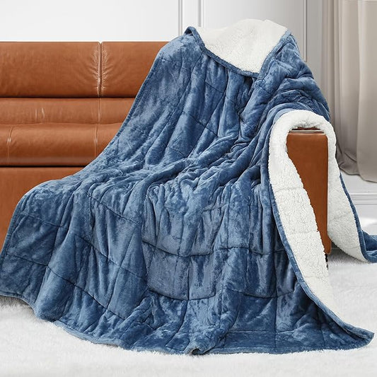 Alomidds Sherpa Fleece Weighted Blanket 12 lbs for Adult,Twin Size Weighted Blankets with Ultra-Soft Fleece and Cozy Plush Sherpa,Heavy Blanket for Sofa Bed,48 x 72 inches,Slate Blue