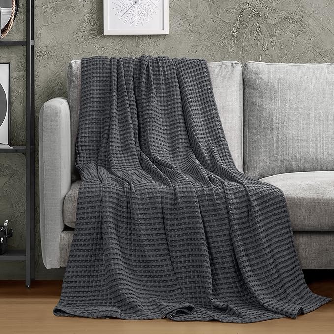 Utopia Bedding Charcoal 100% Cotton Waffle Blanket 300 GSM [King - 90x108 Inch] Soft Lightweight Breathable Bed Blanket for All Season