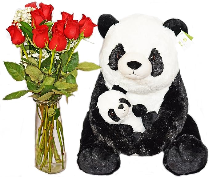 Mother and Baby Panda Plush Set | Super Soft Panda Stuffed Animal | Cute Plushies for Kids Bedroom | 18-in Stuffed Animals for Girls & Boys | Sittingpanda Stuffed Animal Toys by Exceptional Home