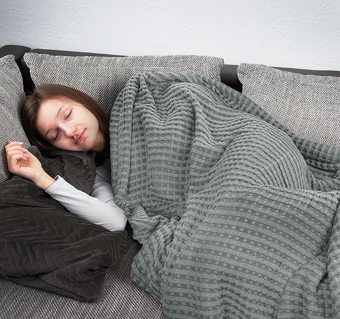 Utopia Bedding Cool Grey 100% Cotton Waffle Blanket 300 GSM [Throw - 60x50 Inch] Soft Lightweight Breathable Bed Blanket for All Season