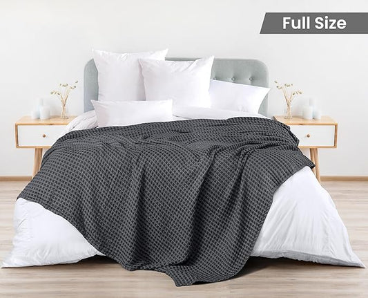 Utopia Bedding Charcoal 100% Cotton Waffle Blanket 300 GSM [Full - 90x84 Inch] Soft Lightweight Breathable Bed Blanket for All Season
